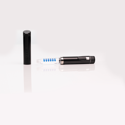Caneta de insulina para diabetes com incrementos de 1 unidade, tamanho compacto de 170x60x24mm e mecanismo de bloqueio de dose para dosagem precisa